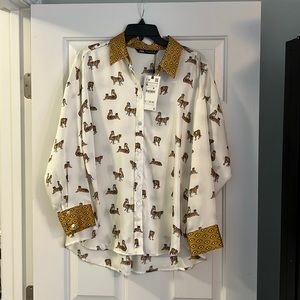 Zara tiger button down XL nwt mother of pearl buttons